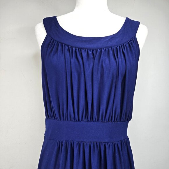 Haani Navy Blue Long Maxi Pleated Jersey Knit Formal Dress - Picture 3 of 6